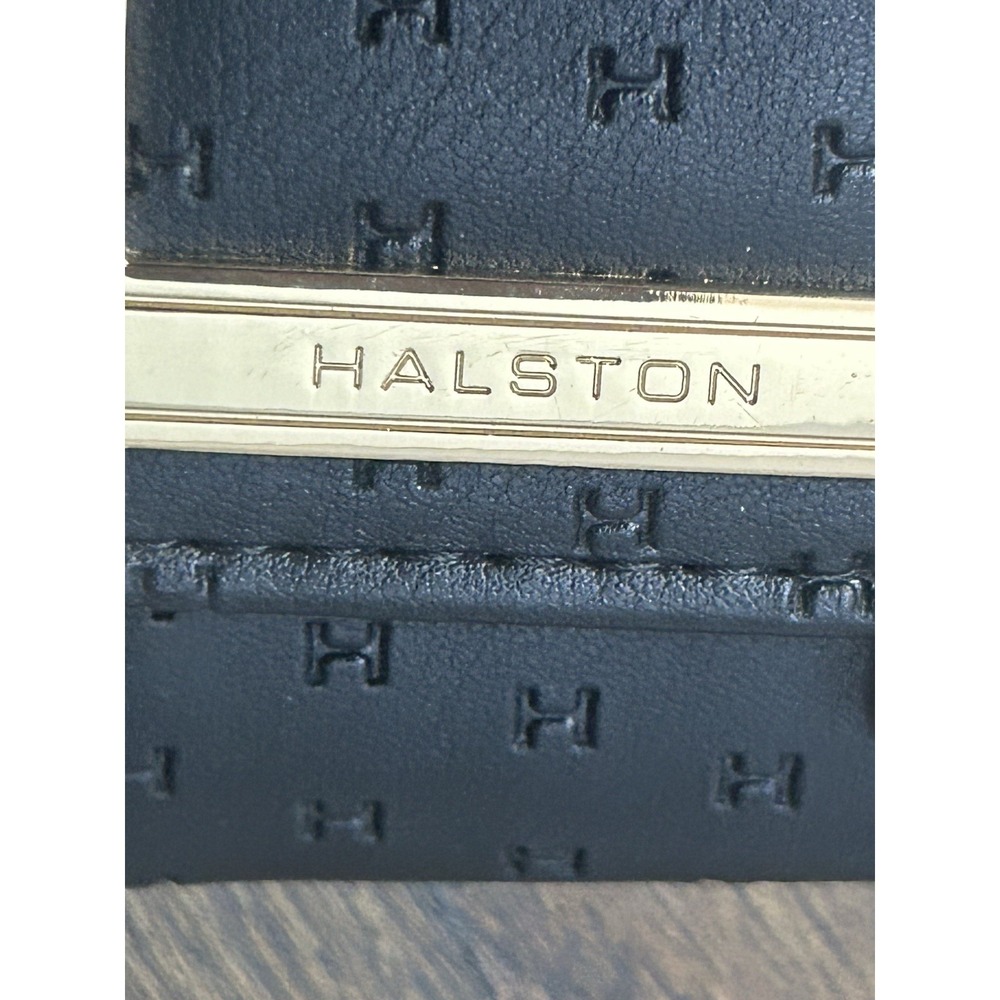 Halston Black Folded Wallet Women Logo Credit Card Gold Hardware Keychain - Picture 3 of 6